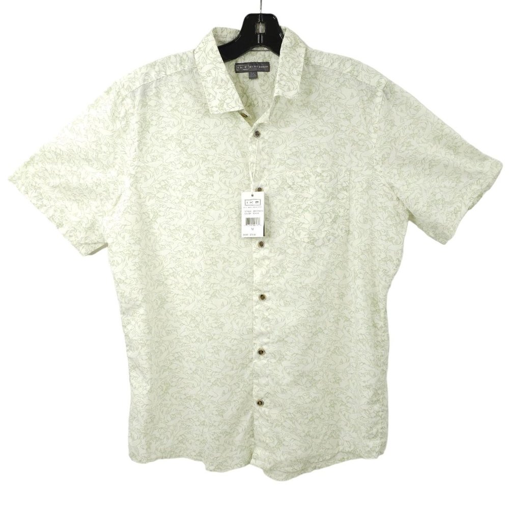 Ike By Ike Behar Button Front Shirt M Short Sleeve Pistachio Goldfish Print NEW